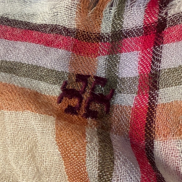 Tory Burch Cream and Pink Fringed Scarf - Picture 3 of 6